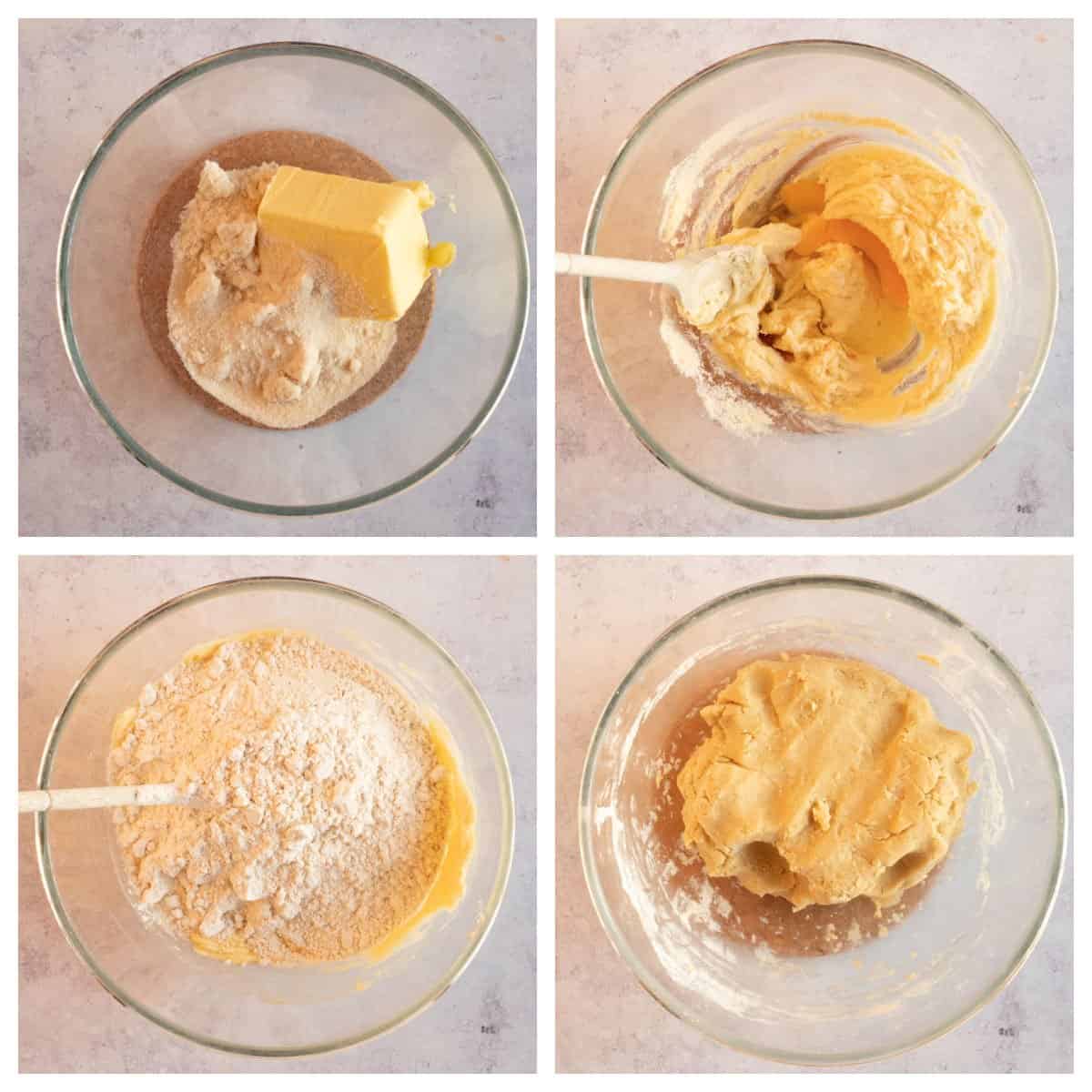 Making the shortbread biscuit dough.