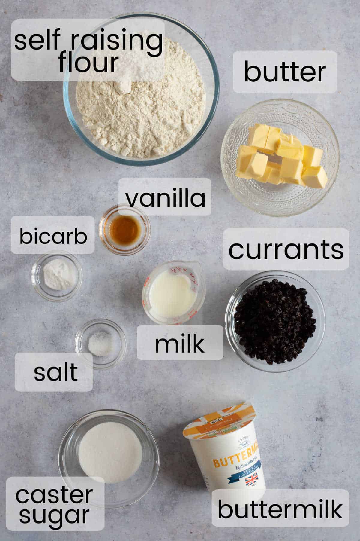 Ingredients for fruit scones.