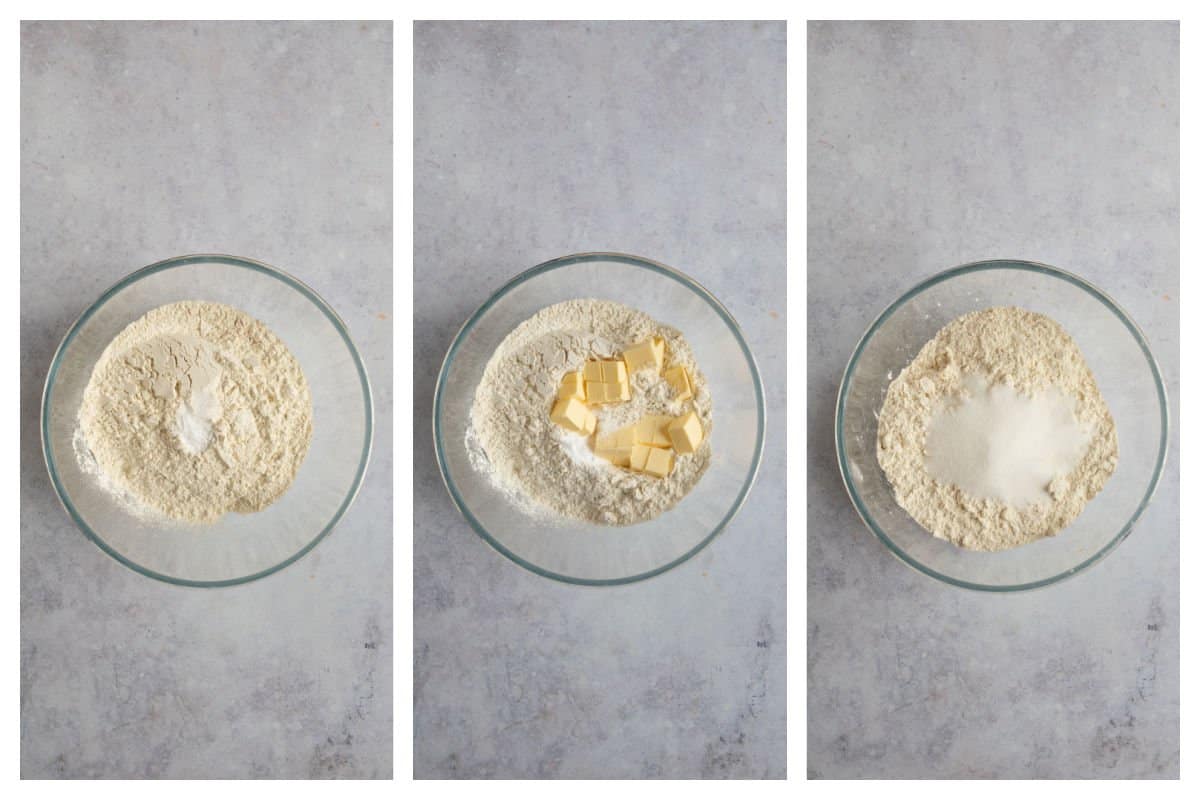 Making the scone dough in a mixing bowl.