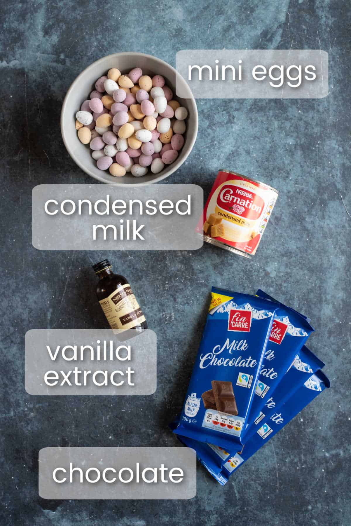 Ingredients for mini egg fudge.