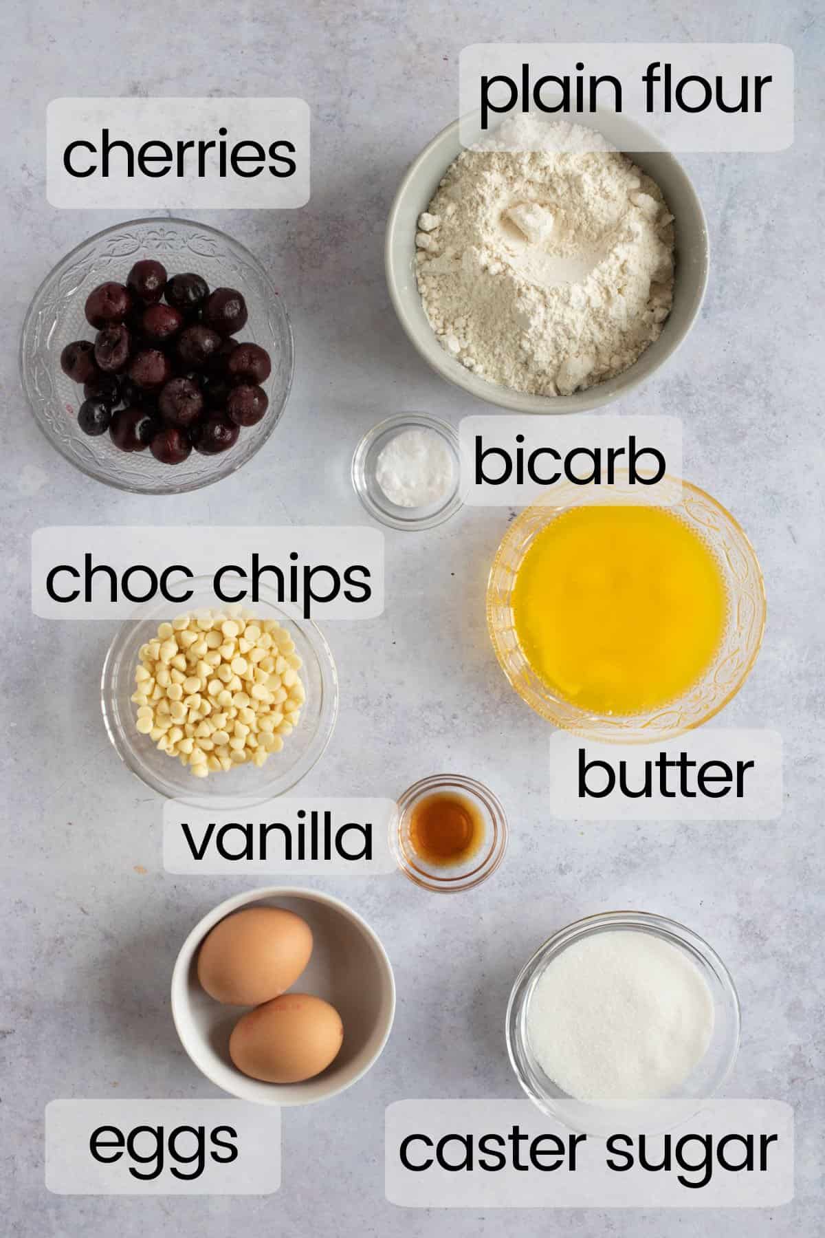 Ingredients for cherry muffins.