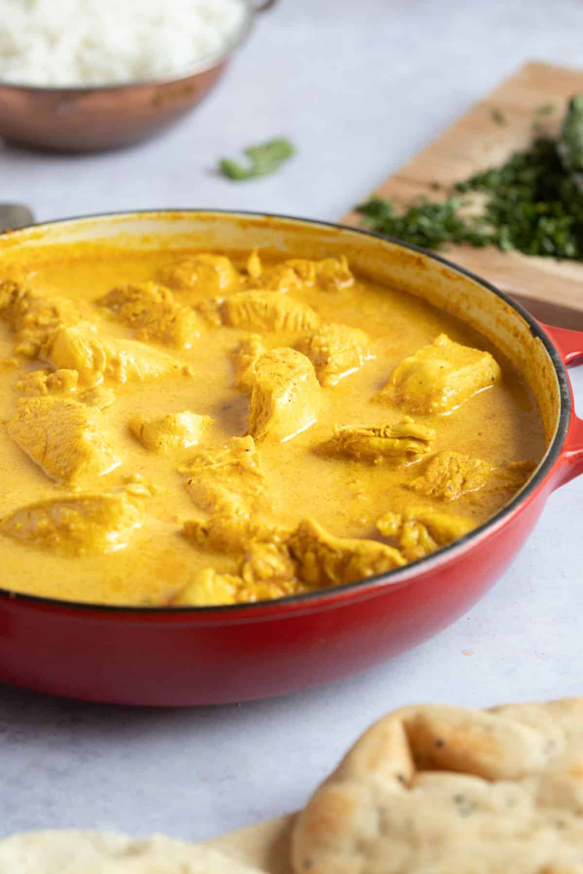 Chicken korma with chopped coriander.