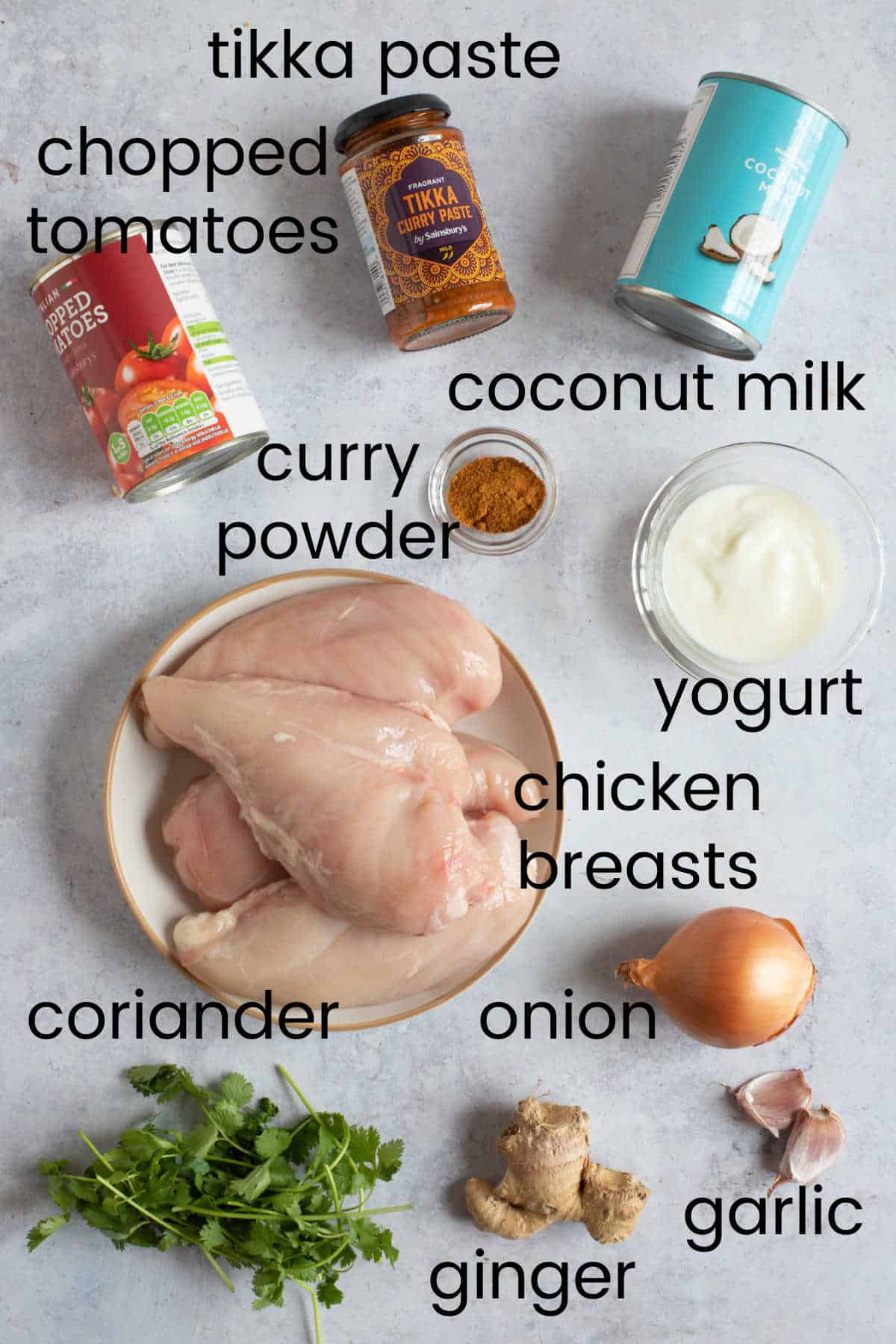 Ingredients for chicken tikka masala.