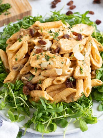 Coronation chicken pasta salad.