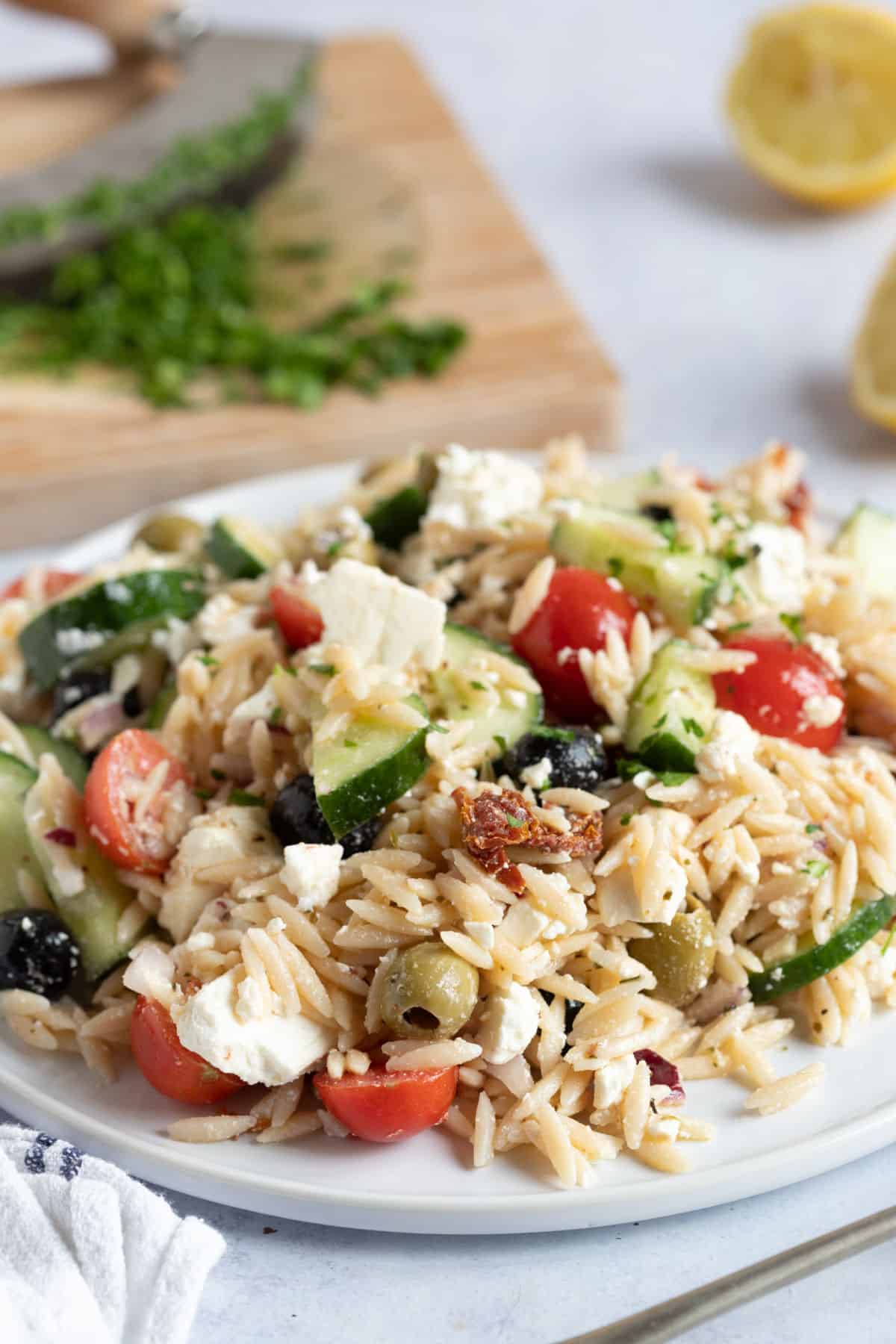 Greek orzo salad with feta.