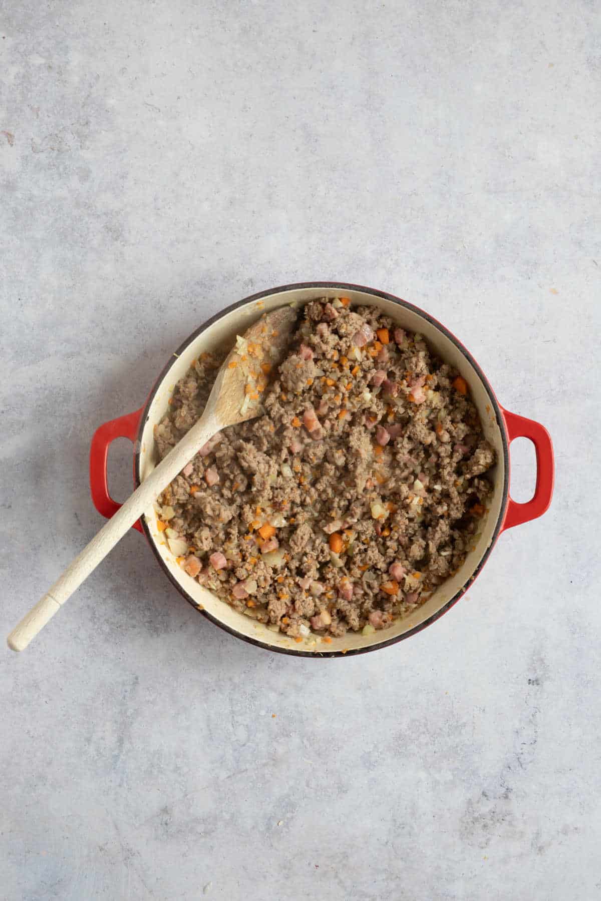 Frying the lamb mince.