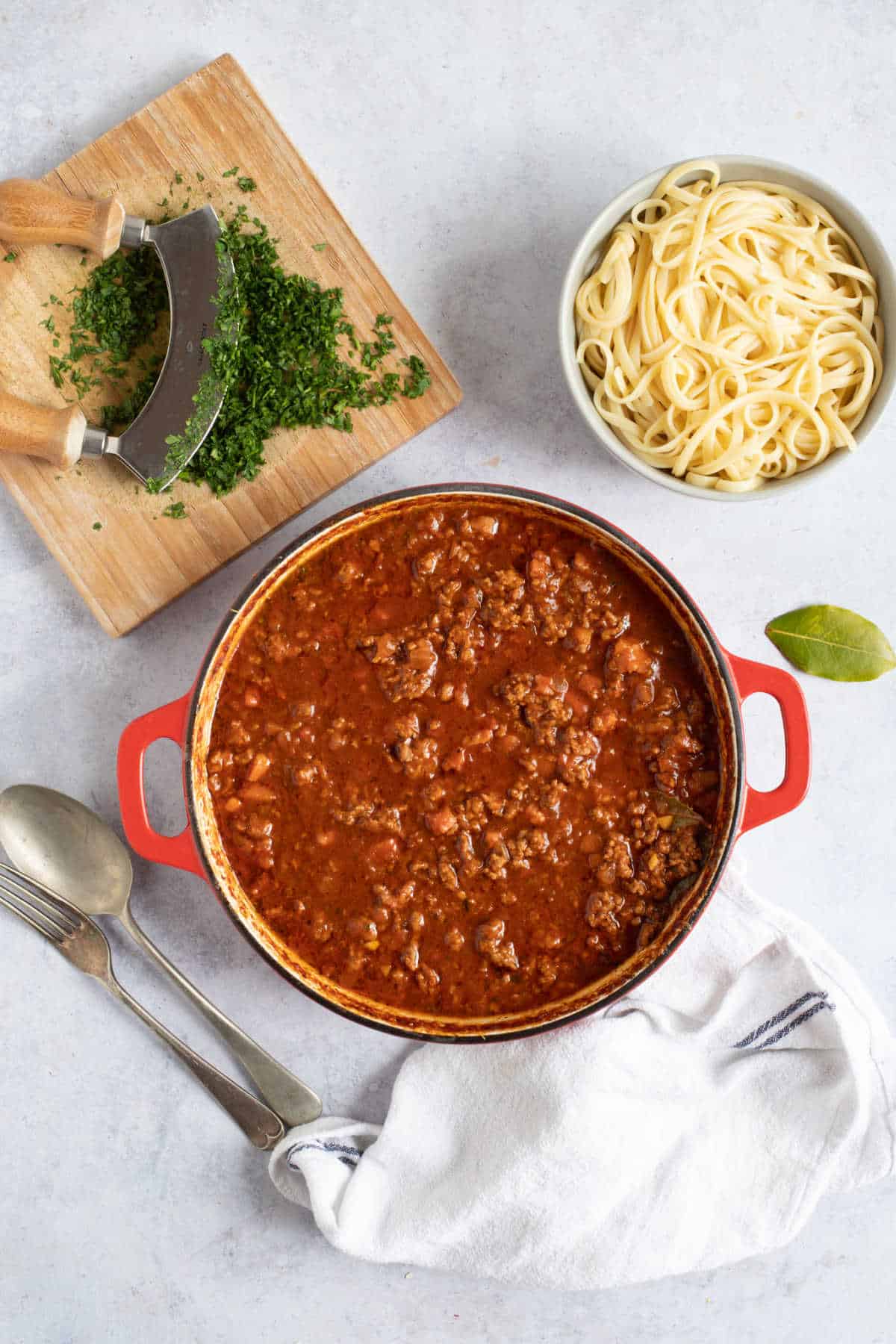 A pan of lamb bolognese.