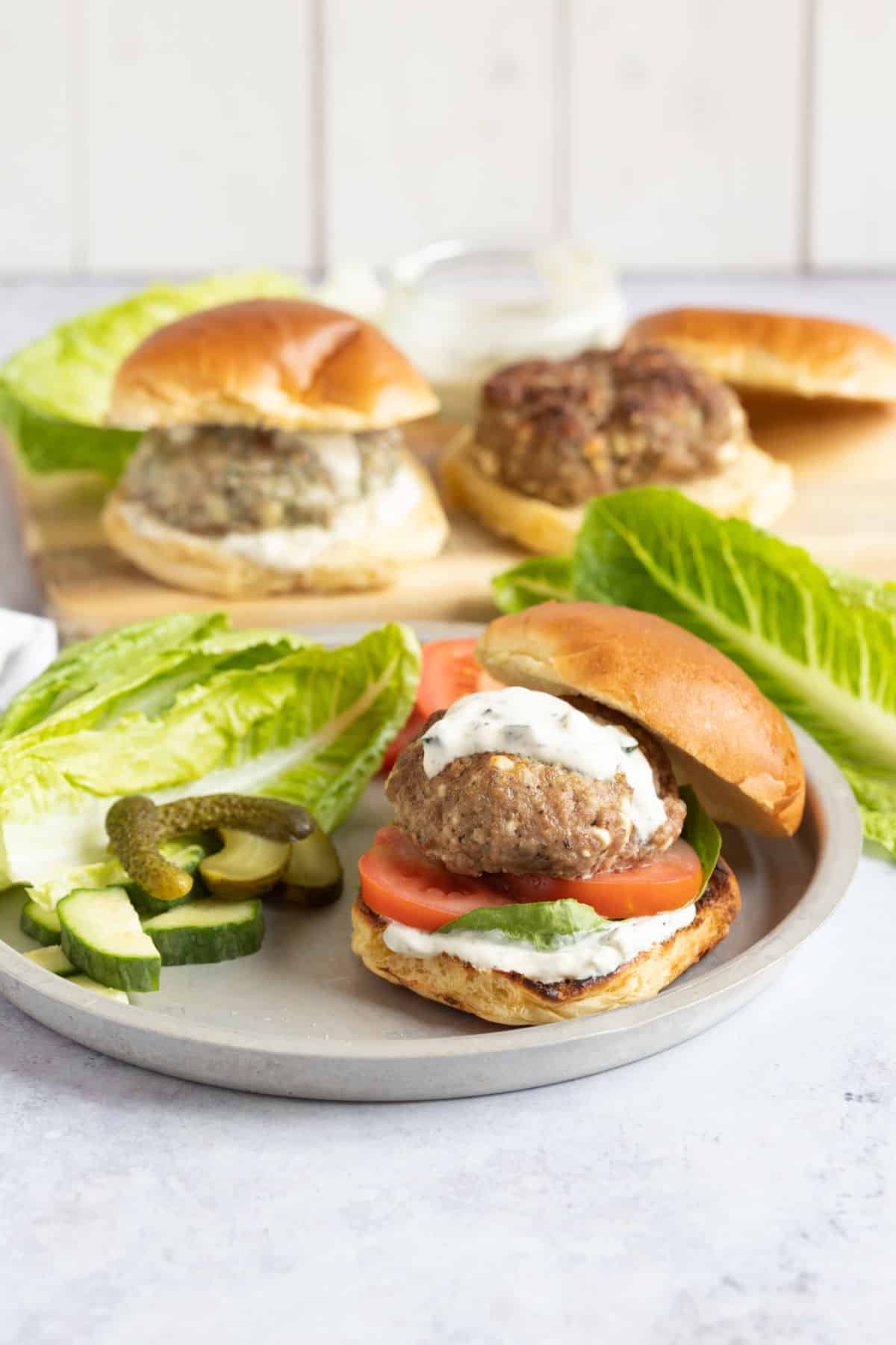 Lamb feta and mint burgers.