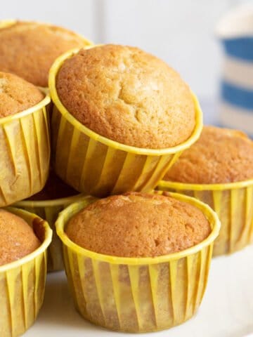 Lemon drizzle muffins with lemon curd.