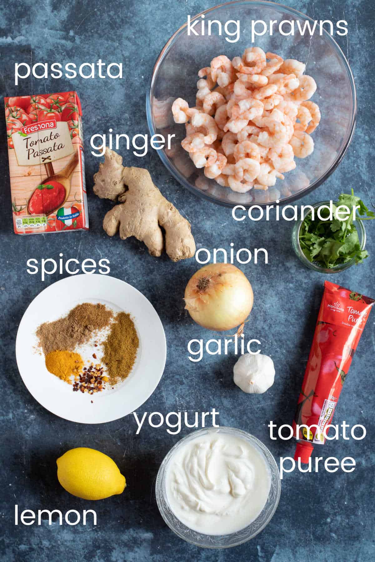 Ingredients for prawn masala.