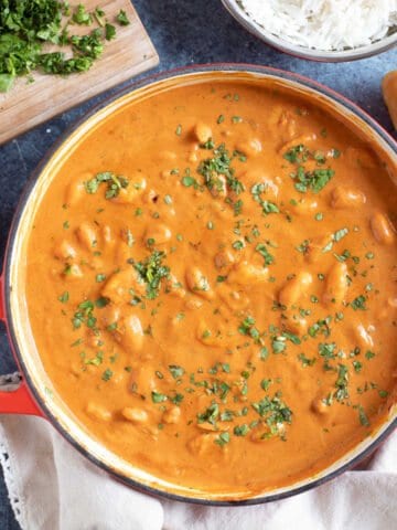 Prawn masala curry with coriander.