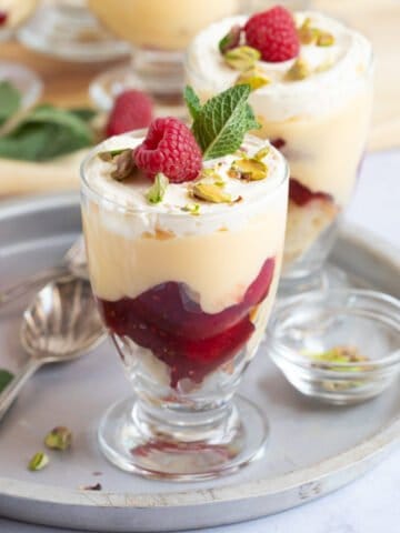 Sherry trifles served in individual glasses.