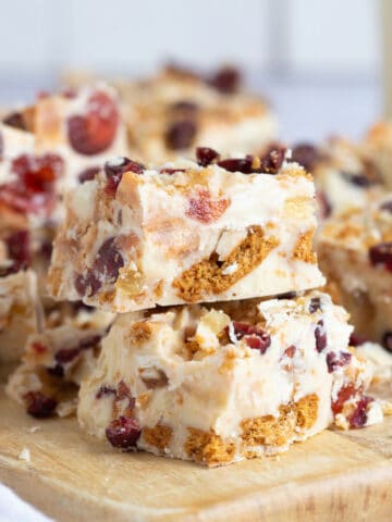 A stack of white chocolate tiffin slices.