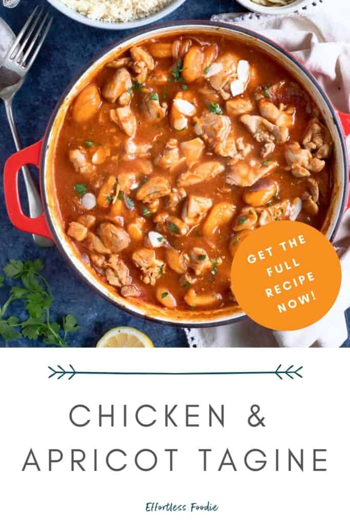 Chicken and apricot tagine pin image.
