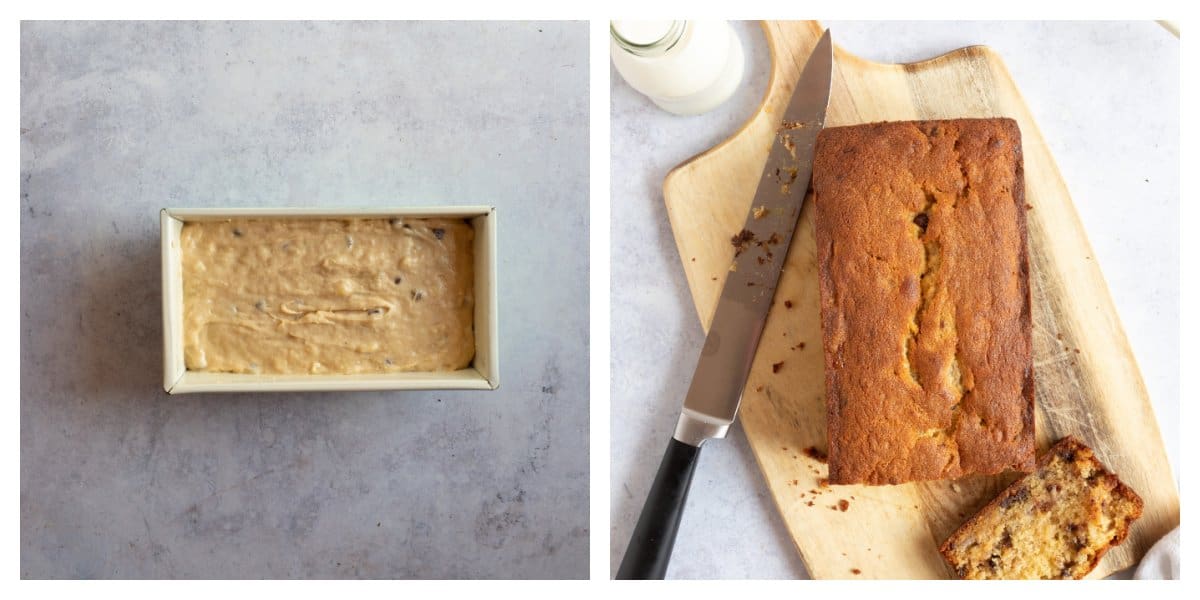 Baking banana bread in a 2lb loaf tin.