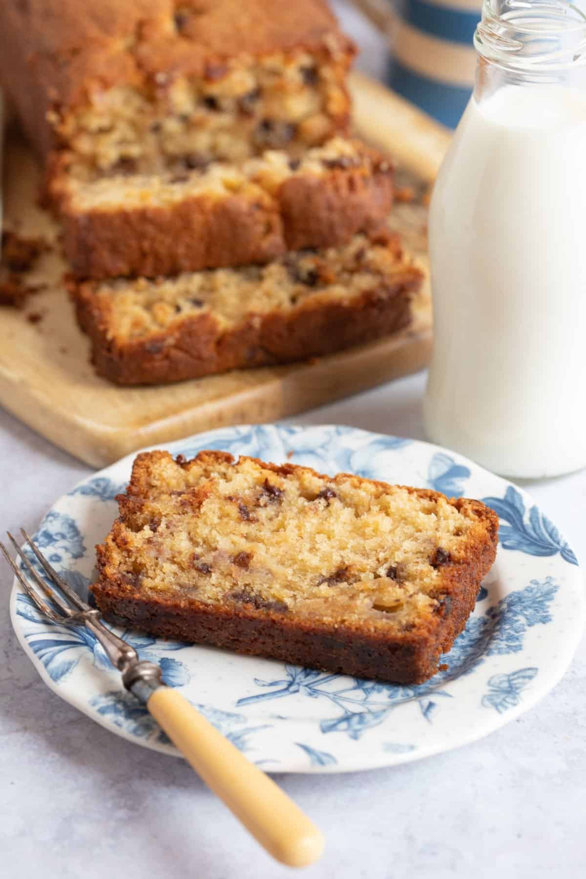 Slices of chocolate chip banana bread.