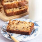 A slice of chocolate chip banana bread.