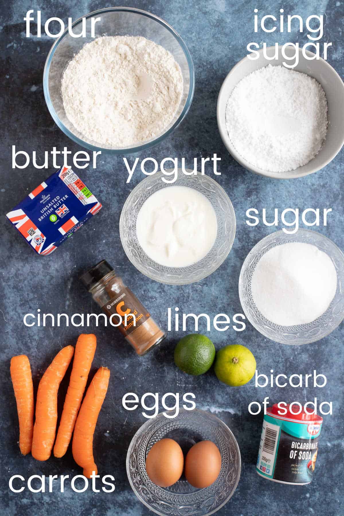 Ingredients for carrot cake muffins.