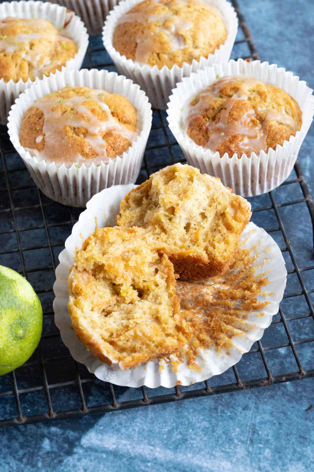 Carrot muffins on a cooling rack.