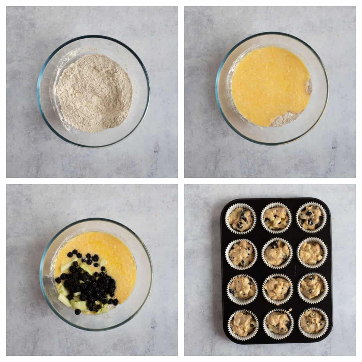 Step-by-step photo instructions for making muffins.
