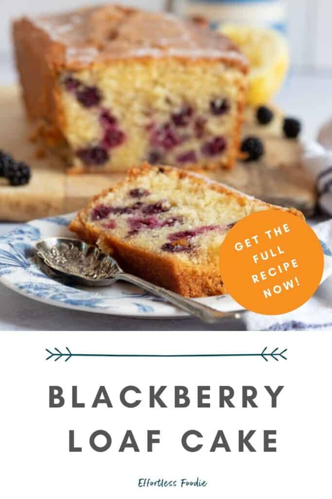 Blackberry loaf cake pin image.