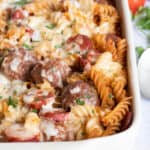 Smoky meatball pasta bale.