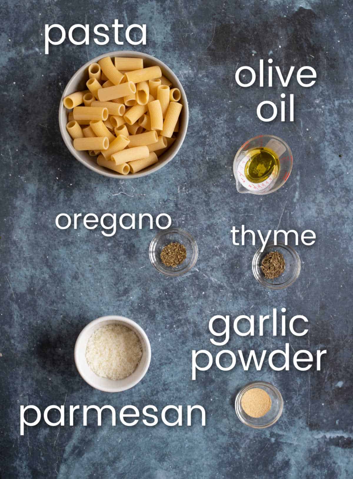 Ingredients for pasta chips.