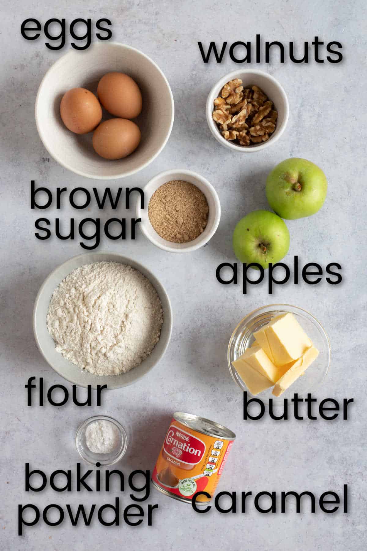 Ingredients for apple loaf cake.