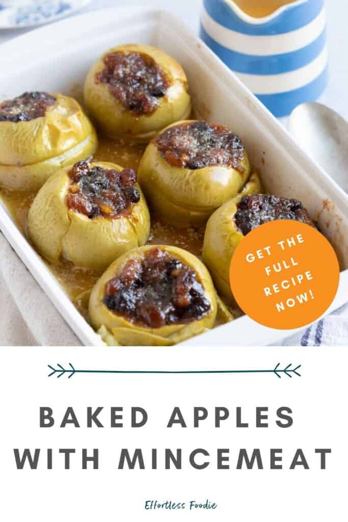 Baked apples with mincemeat pin image.