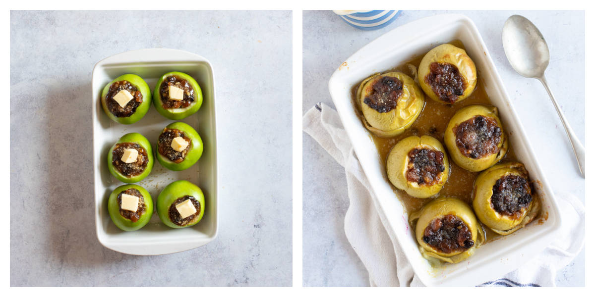 Baked apples in a baking dish.