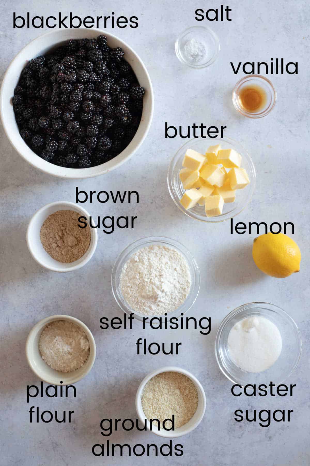Ingredients for blackberry cobbler.