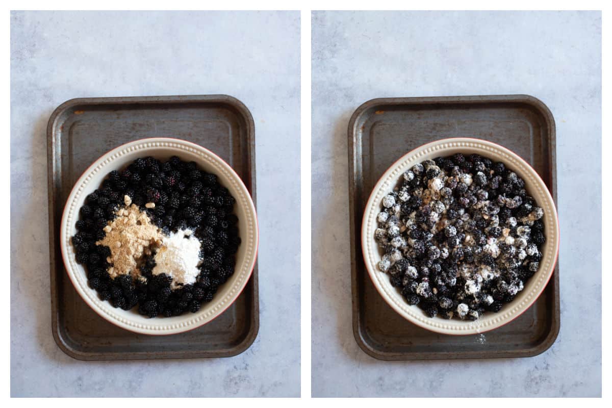 Baking the blackberries for the cobbler.