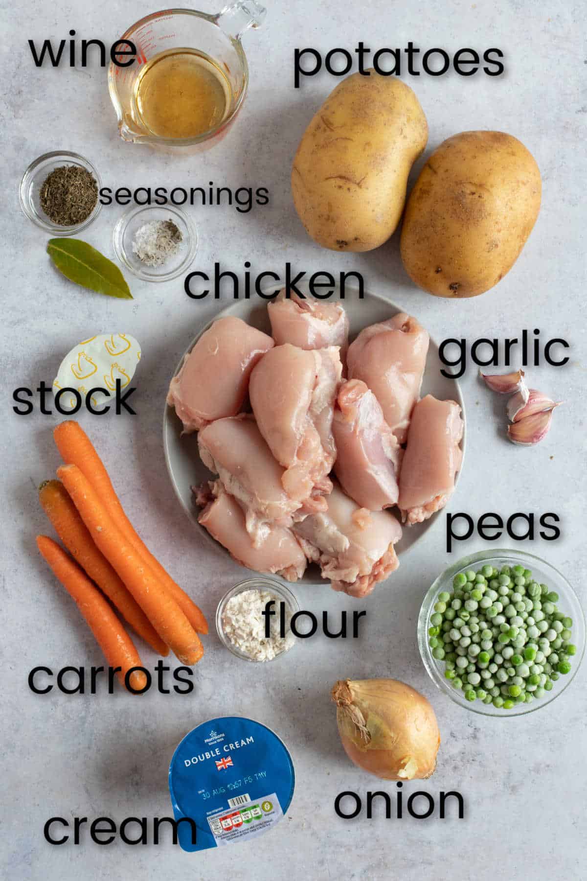 Ingredients for chicken and vegetable stew.