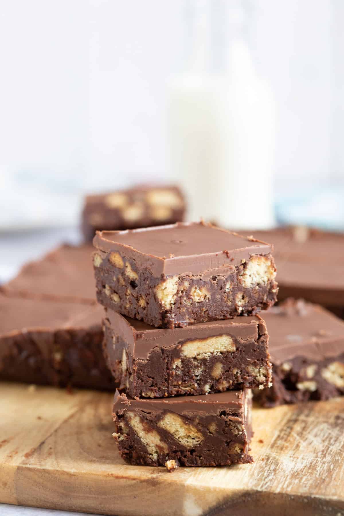 A stack of chocolate tiffin.