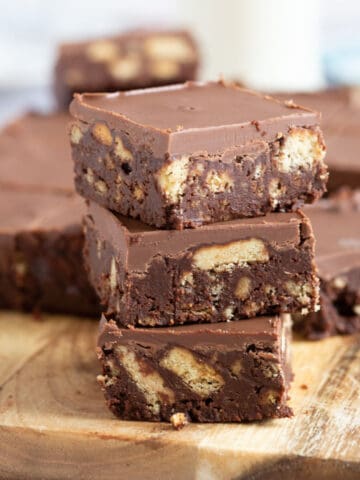 A stack of chocolate tiffin.