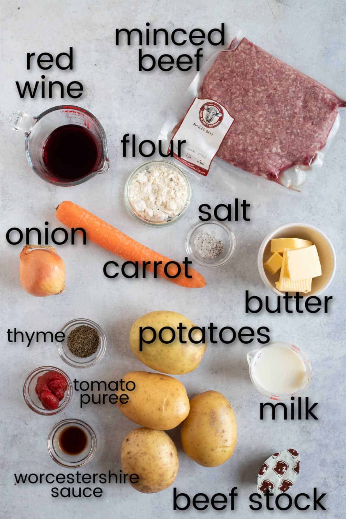 Ingredients for cottage pie.