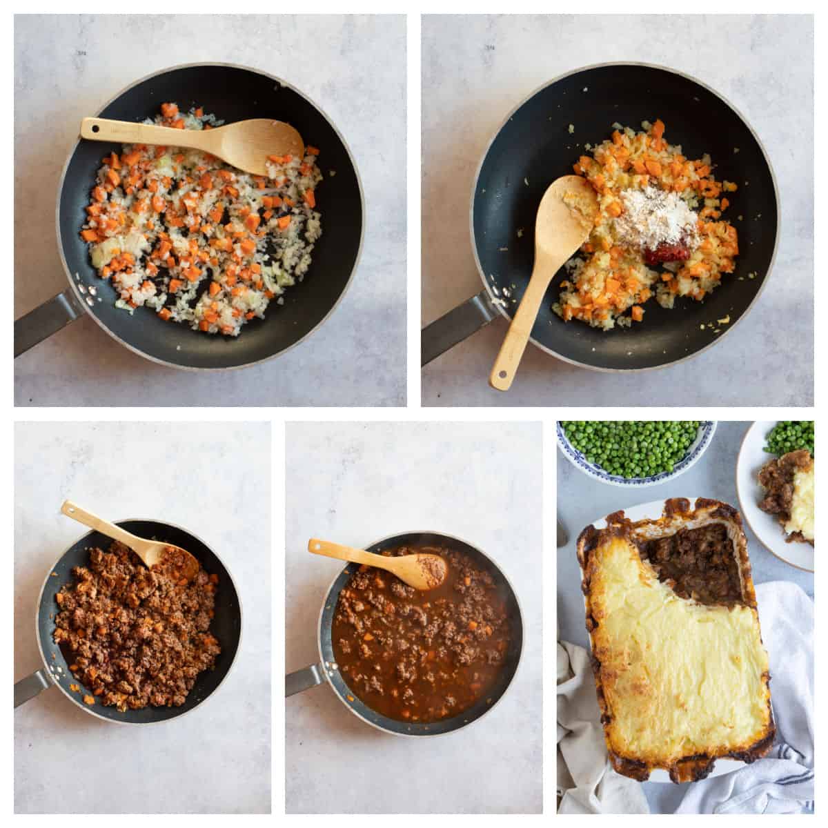 Step by step photo instructions for making cottage pie.