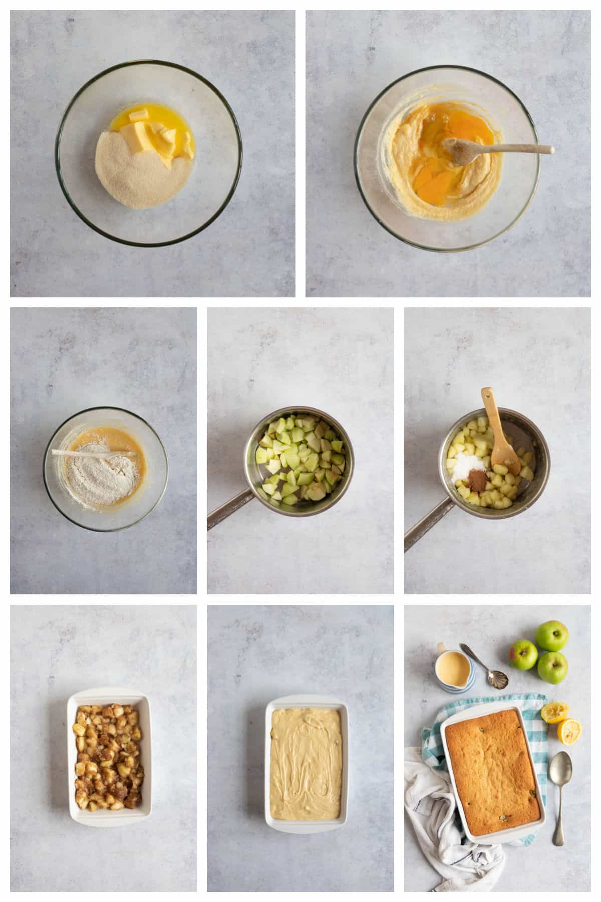 Step-by-step photo instructions for making Eve's pudding.