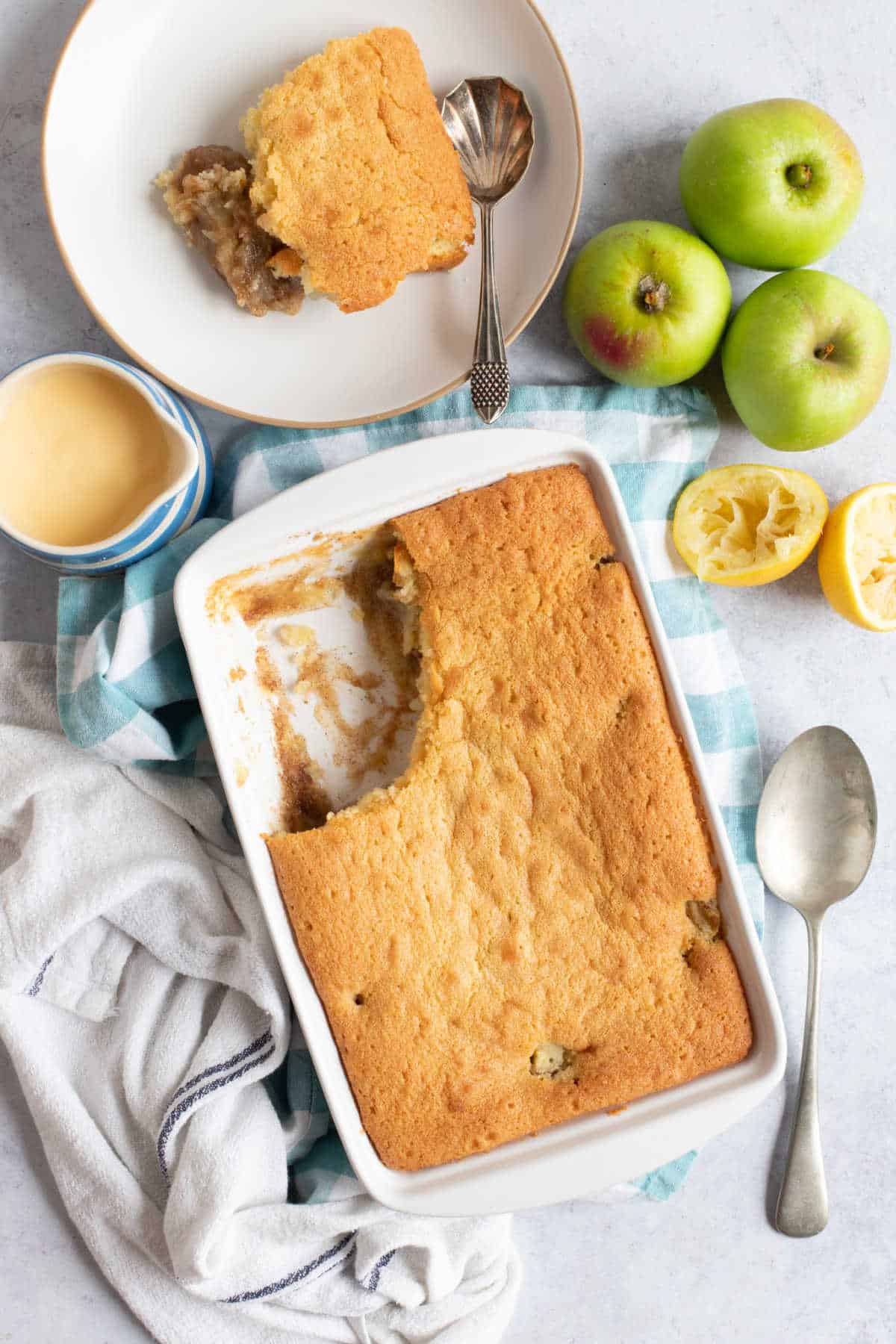 Eve's pudding in an ovenproof dish.