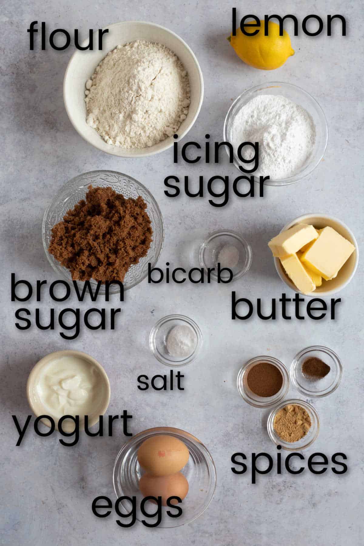 Ingredients for moist gingerbread muffins.