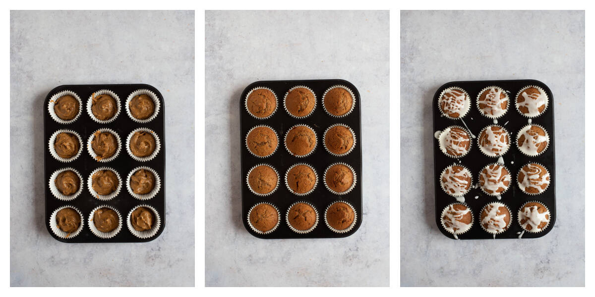 Gingerbread muffins in a muffin tin.