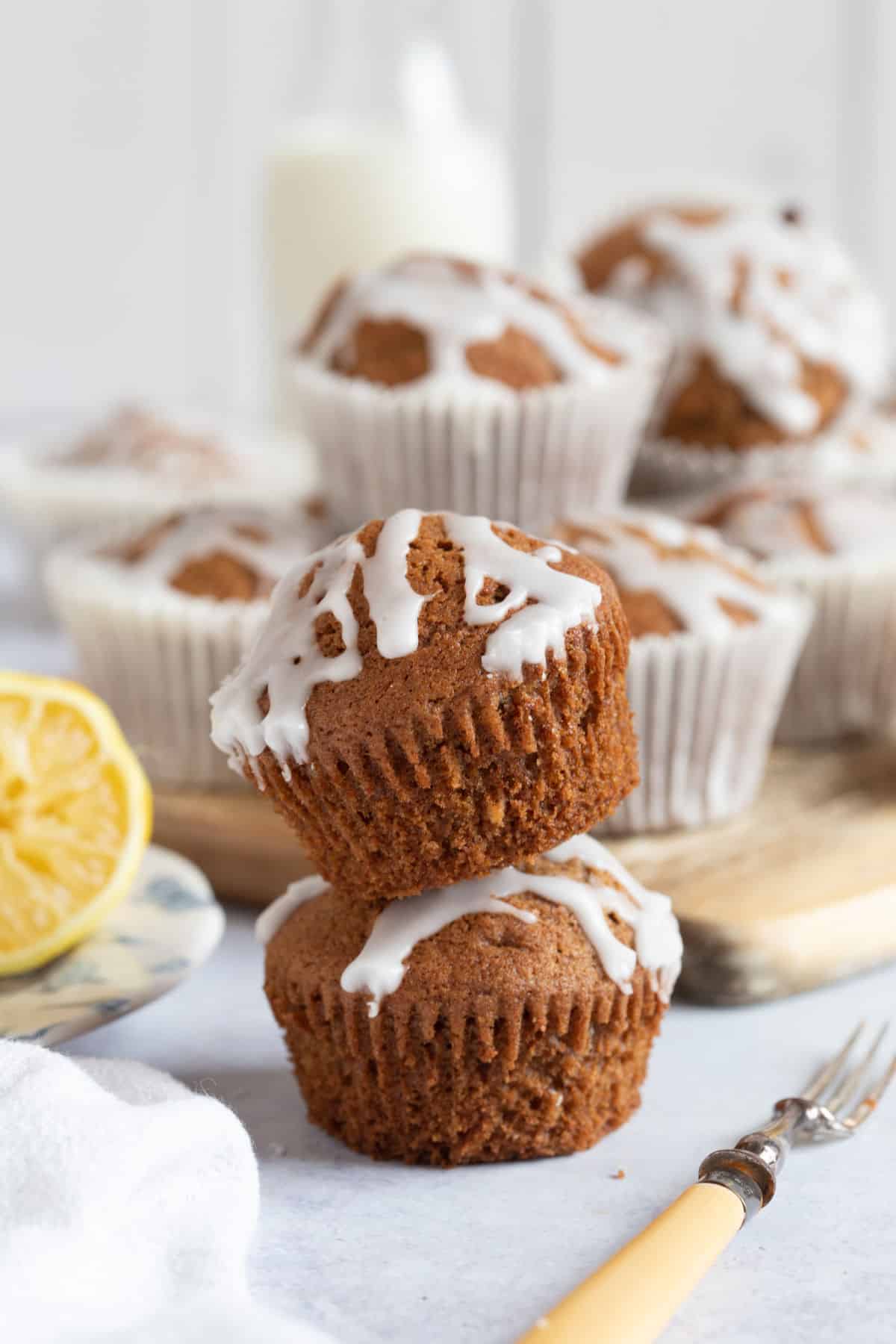2 Gingerbread muffins in a stack.