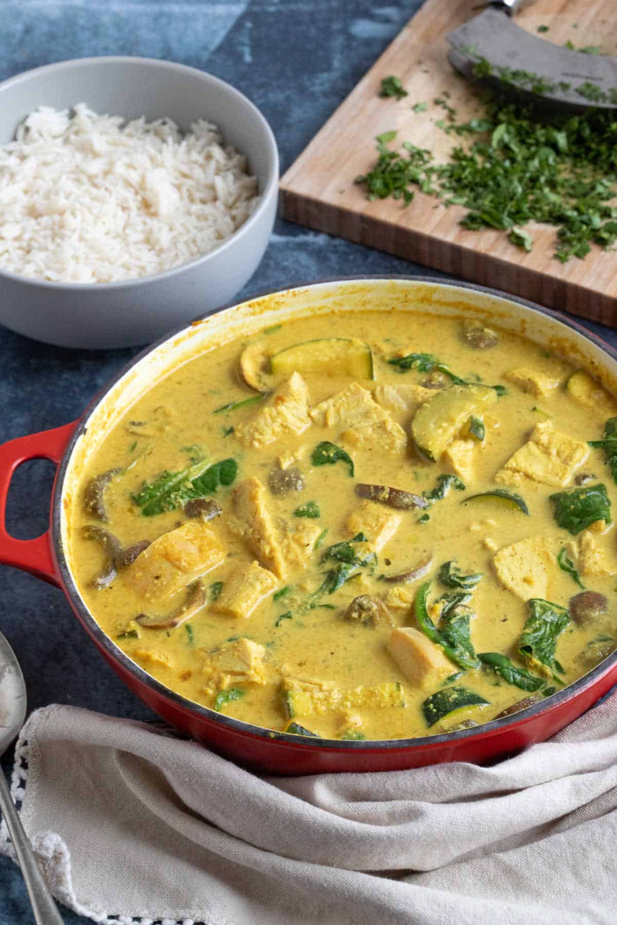 A pan of leftover turkey curry.