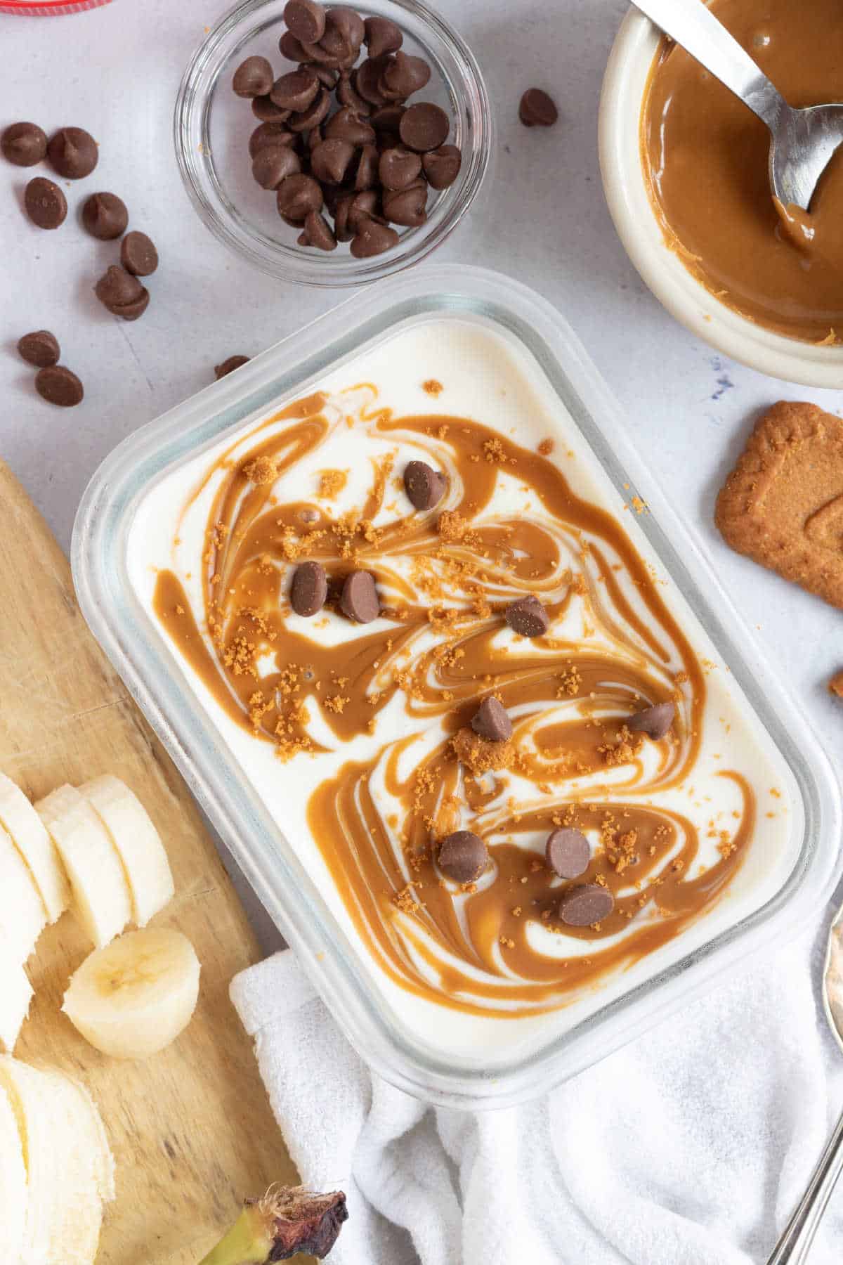 Biscoff overnight Weetabix in a glass container.