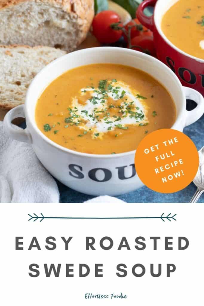 Roasted swede soup pin image.