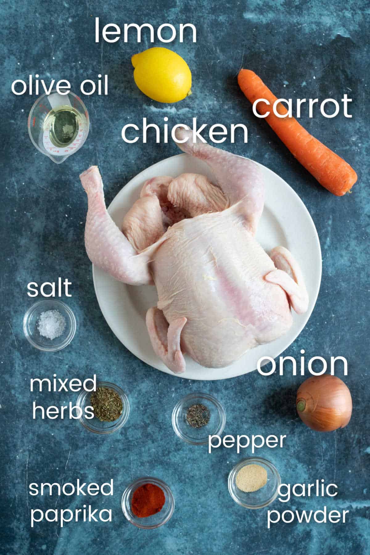 Ingredients for slow cooker roast chicken.