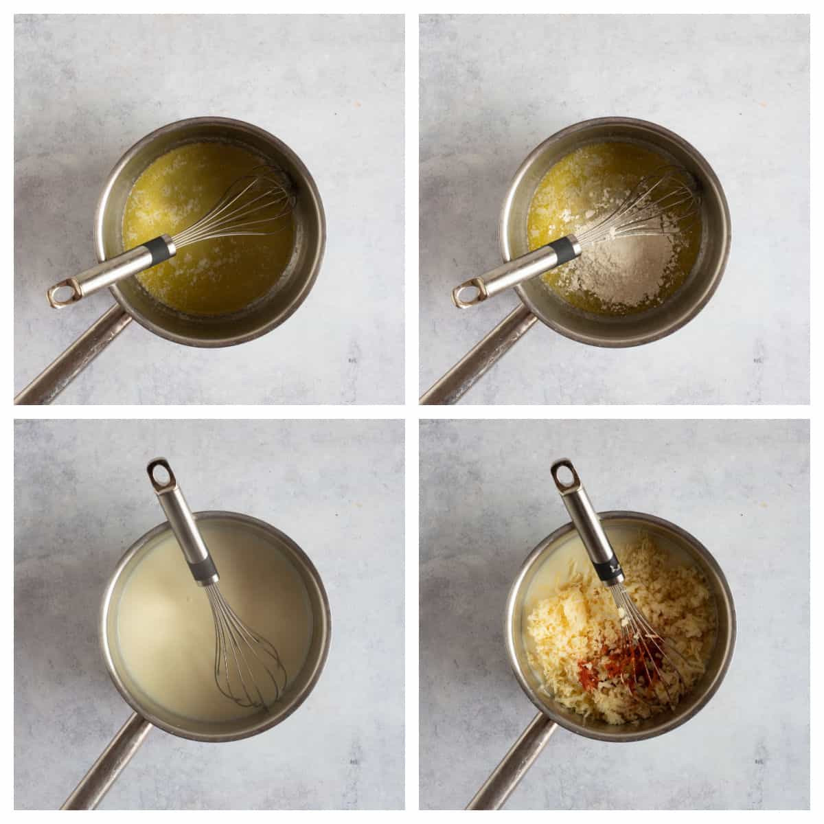 Step by step photo instructions for making cheese sauce.