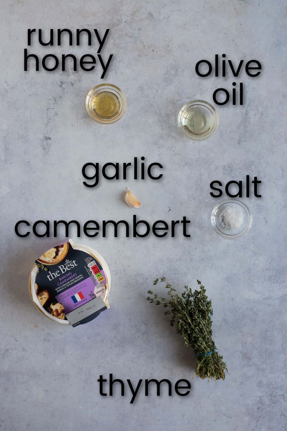 Ingredients for baked Camembert.