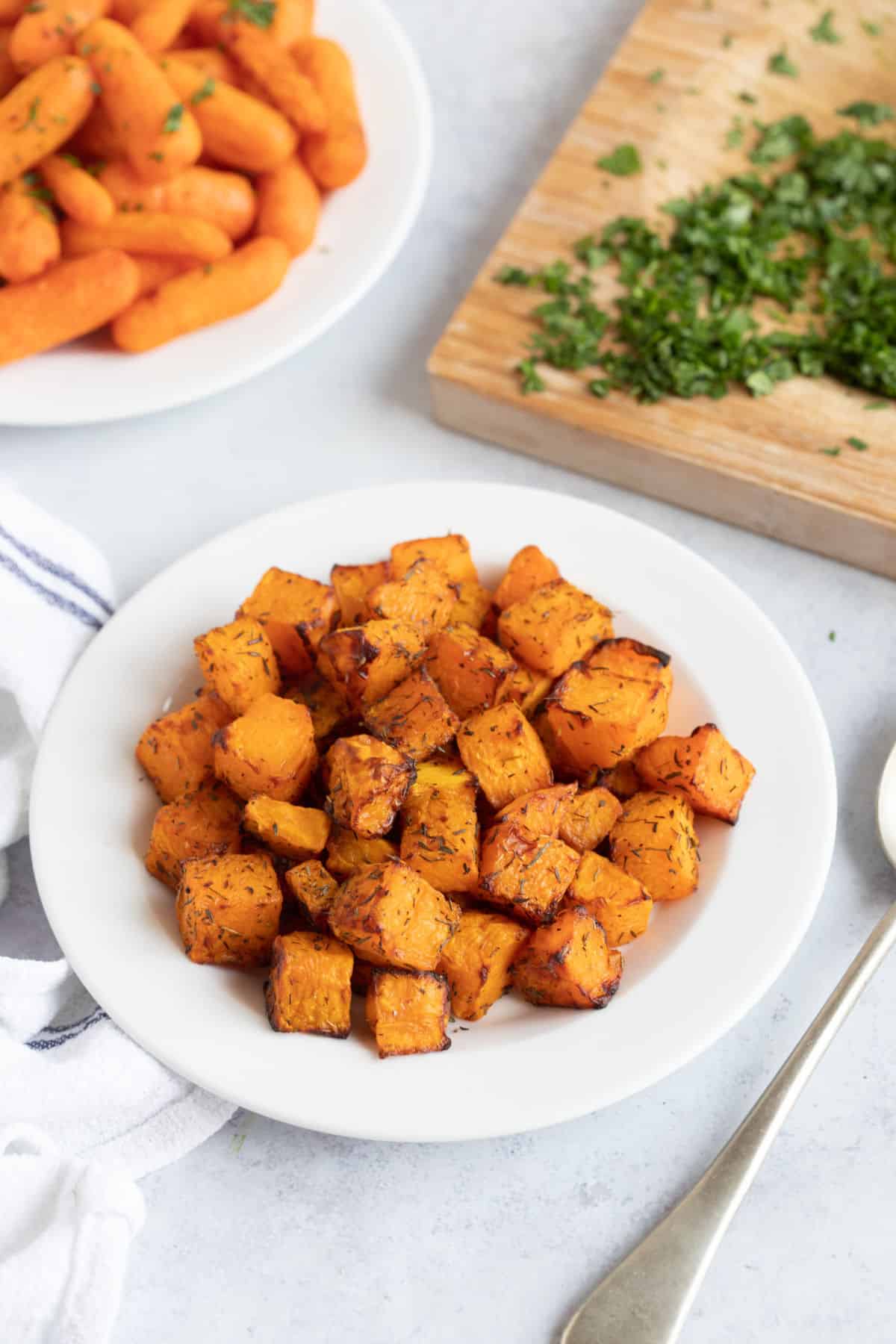 A plate of air fryer butternut squash.