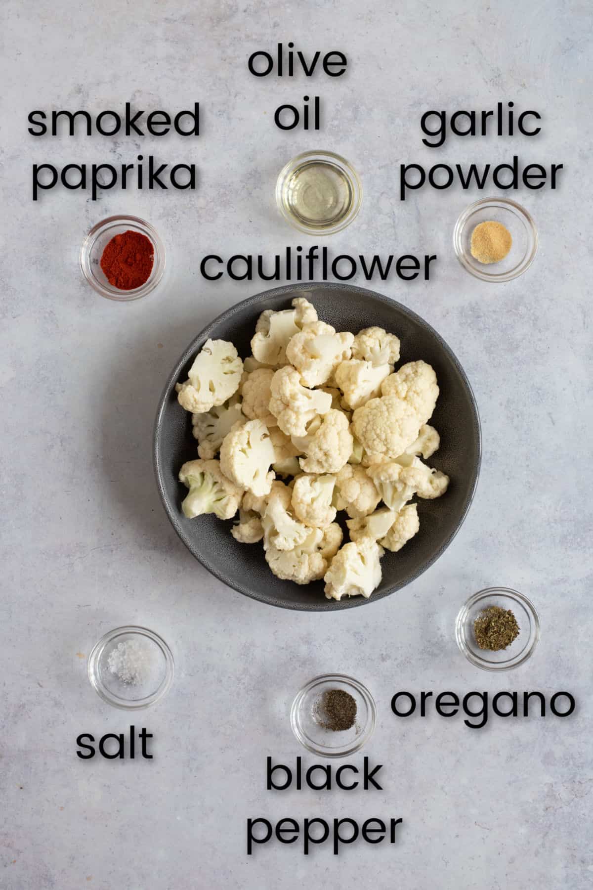 Ingredients for air fryer cauliflower.